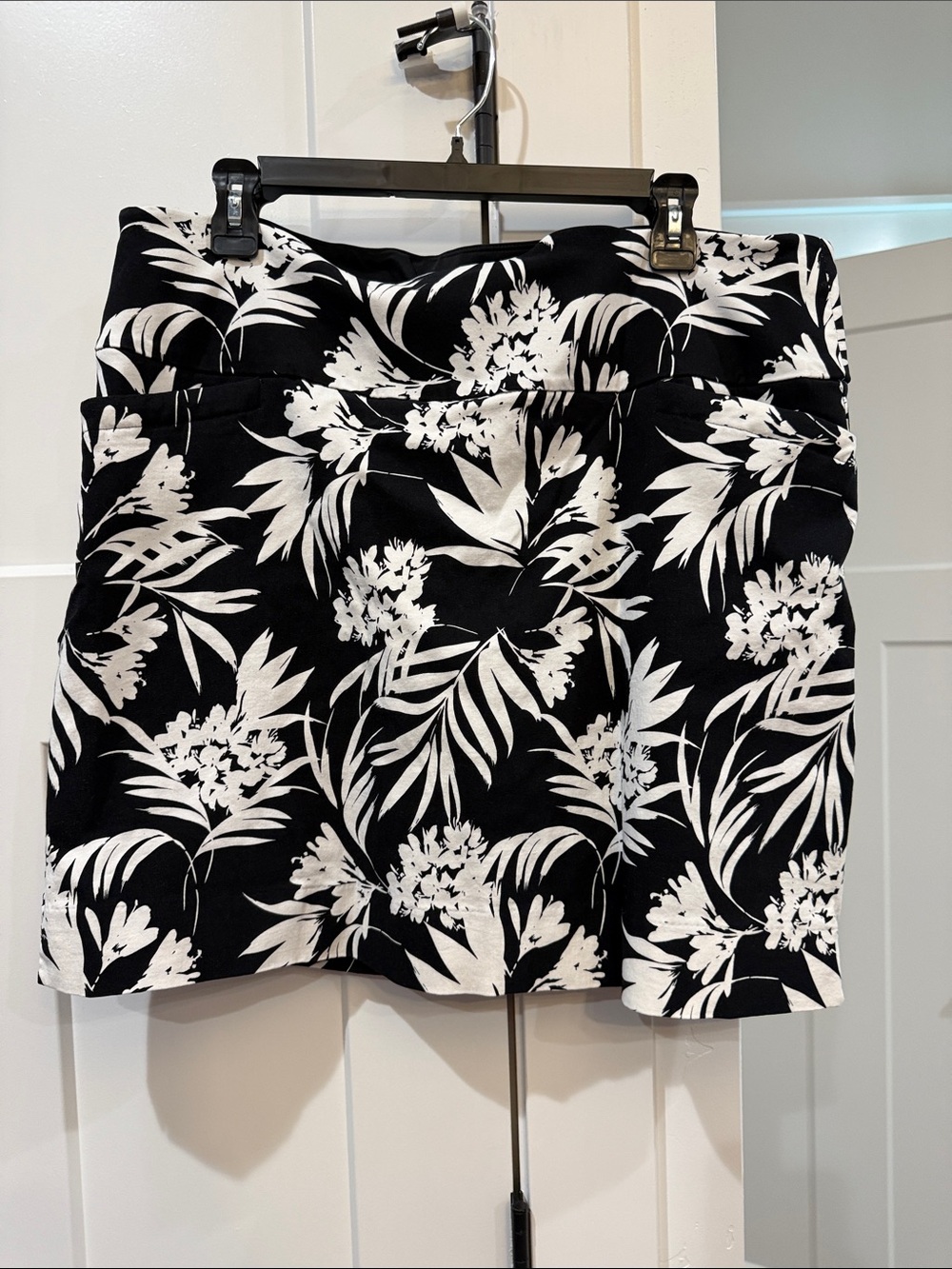 Black & White Floral Mini Skort- Classic Monochrome Print